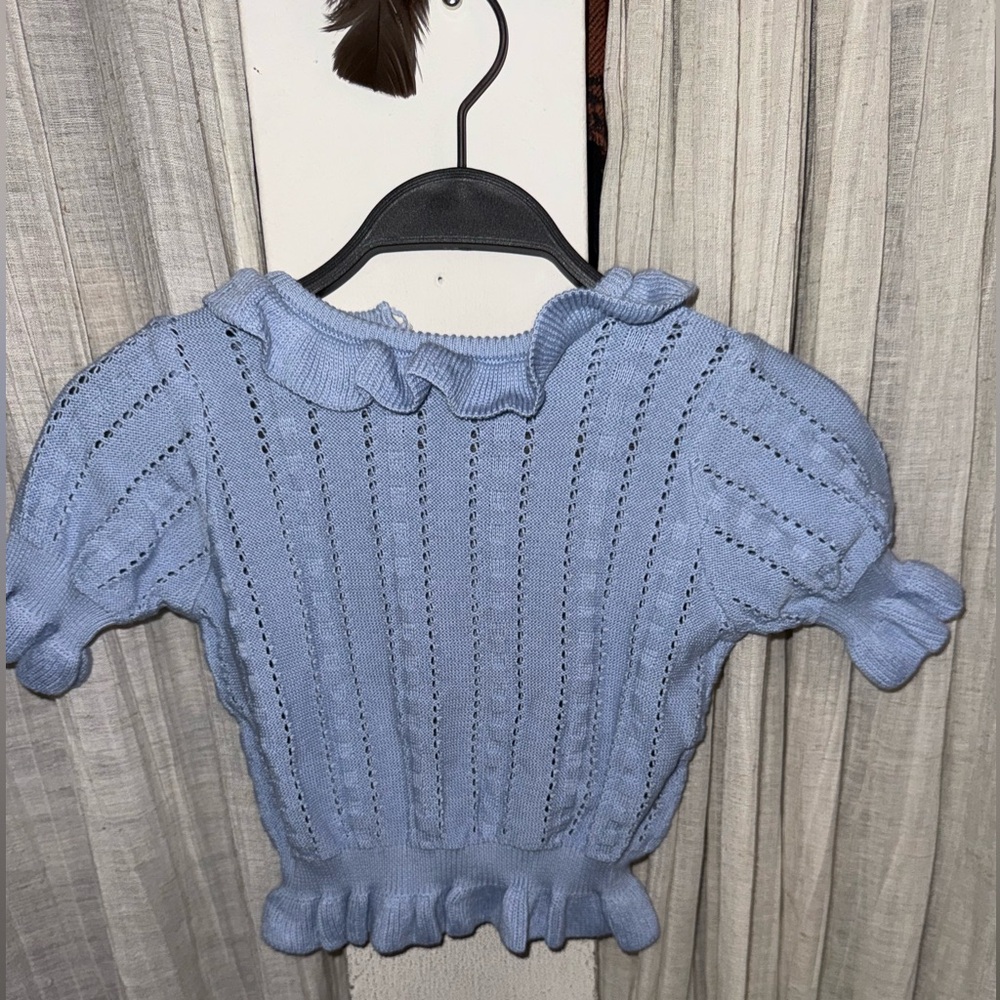 Little peanut Light blue Knit Ruffle Sweater